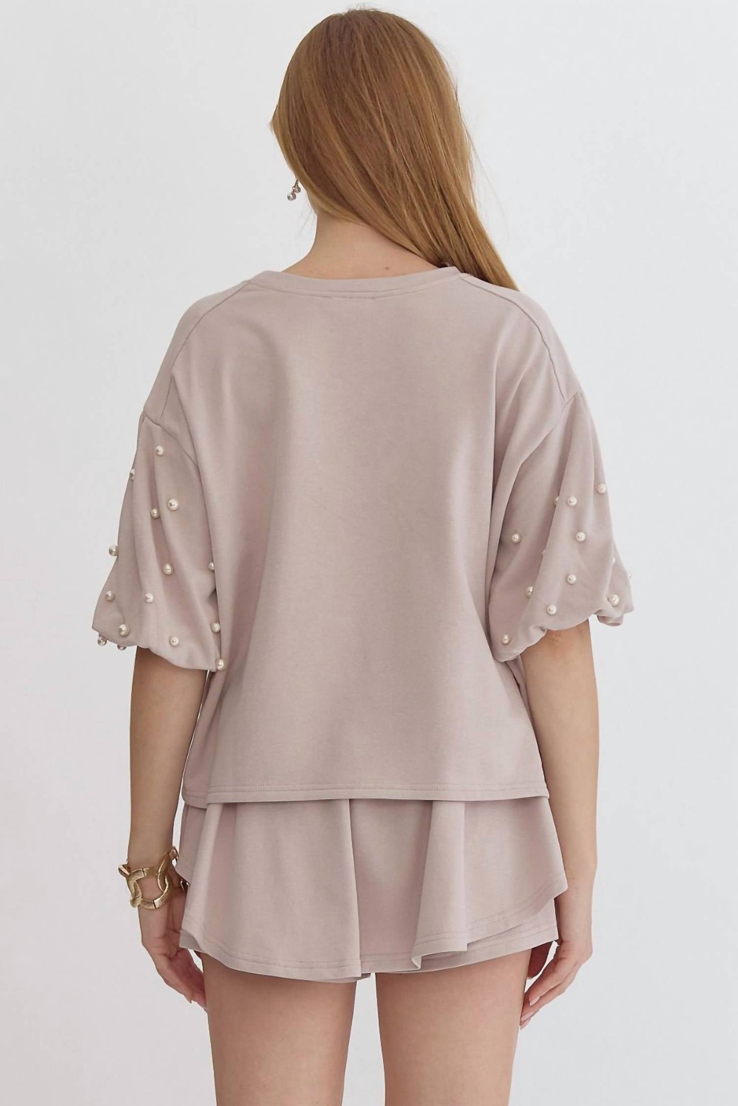 Entro - High Waist Pearl Embellished Short Set
