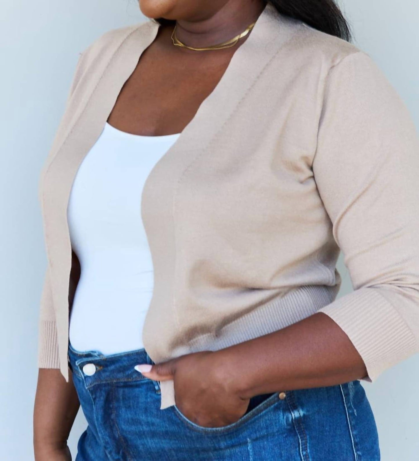 Doublju - Full Size 3/4 Sleeve Cropped Cardigan