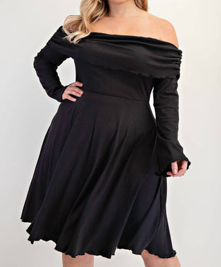 The Curve La - Plus Size Ribbed Knit Off Shoulder Knit Short Dress