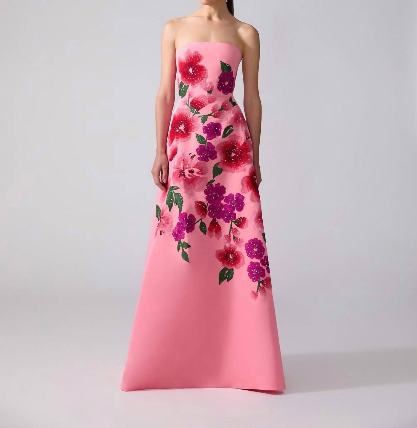 Carolina Herrera - Floral-embroidered Strapless A-line Gown