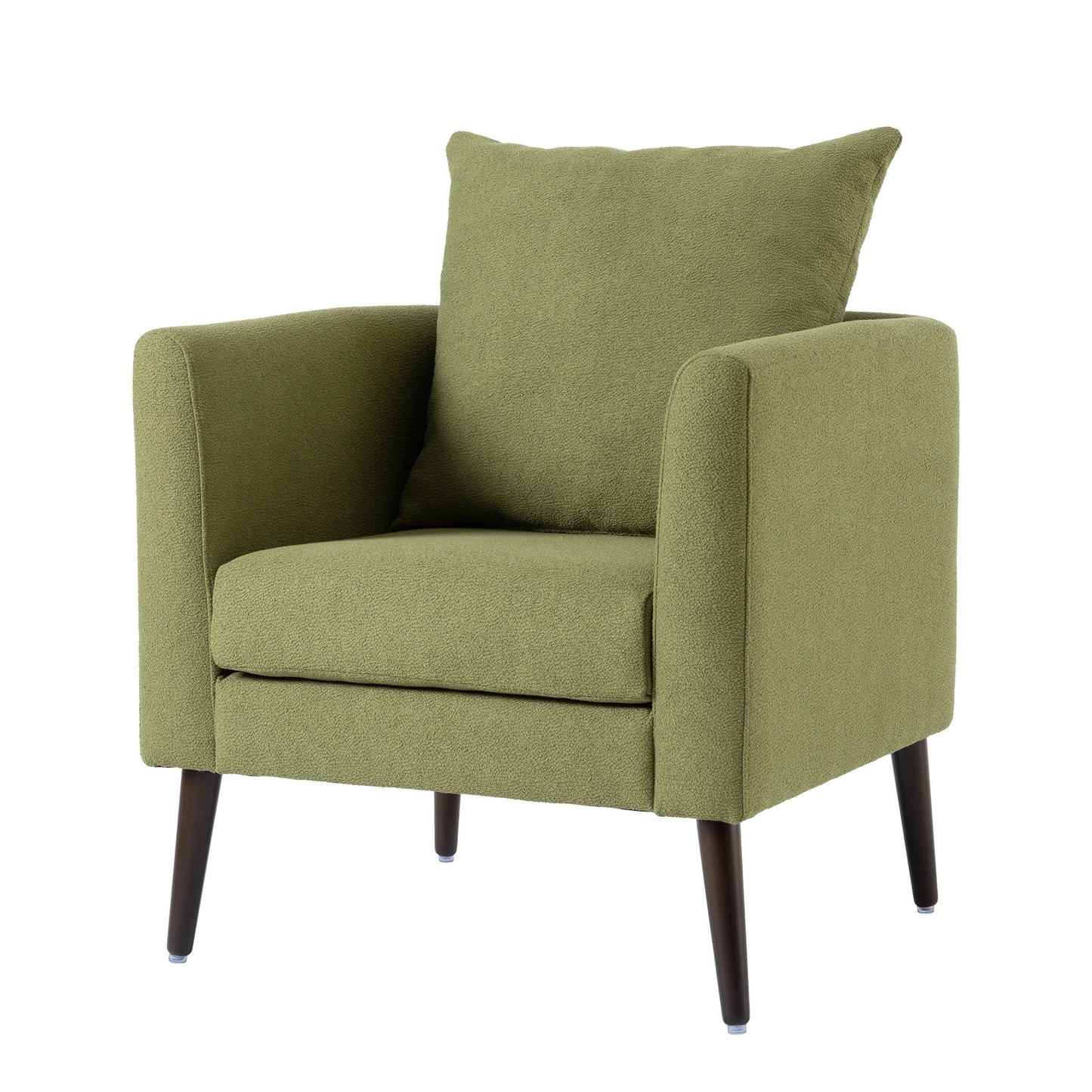 Modern Fleece Accent Chair – Foam-Padded Barrel Design with Rubberwood Base (Olive)