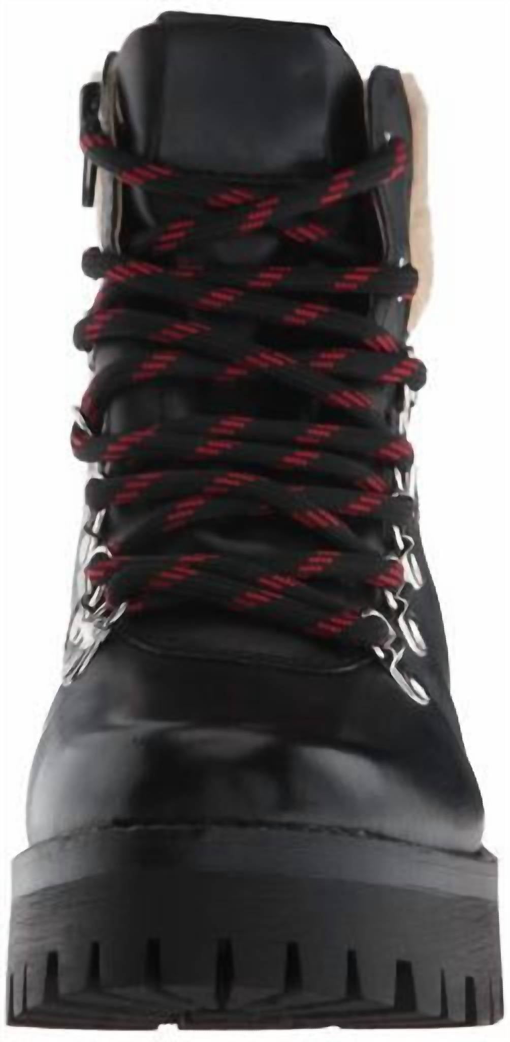 Steve Madden - Women's Leather Faux Shearling Lace Up Lug Sole Hiker Bootie