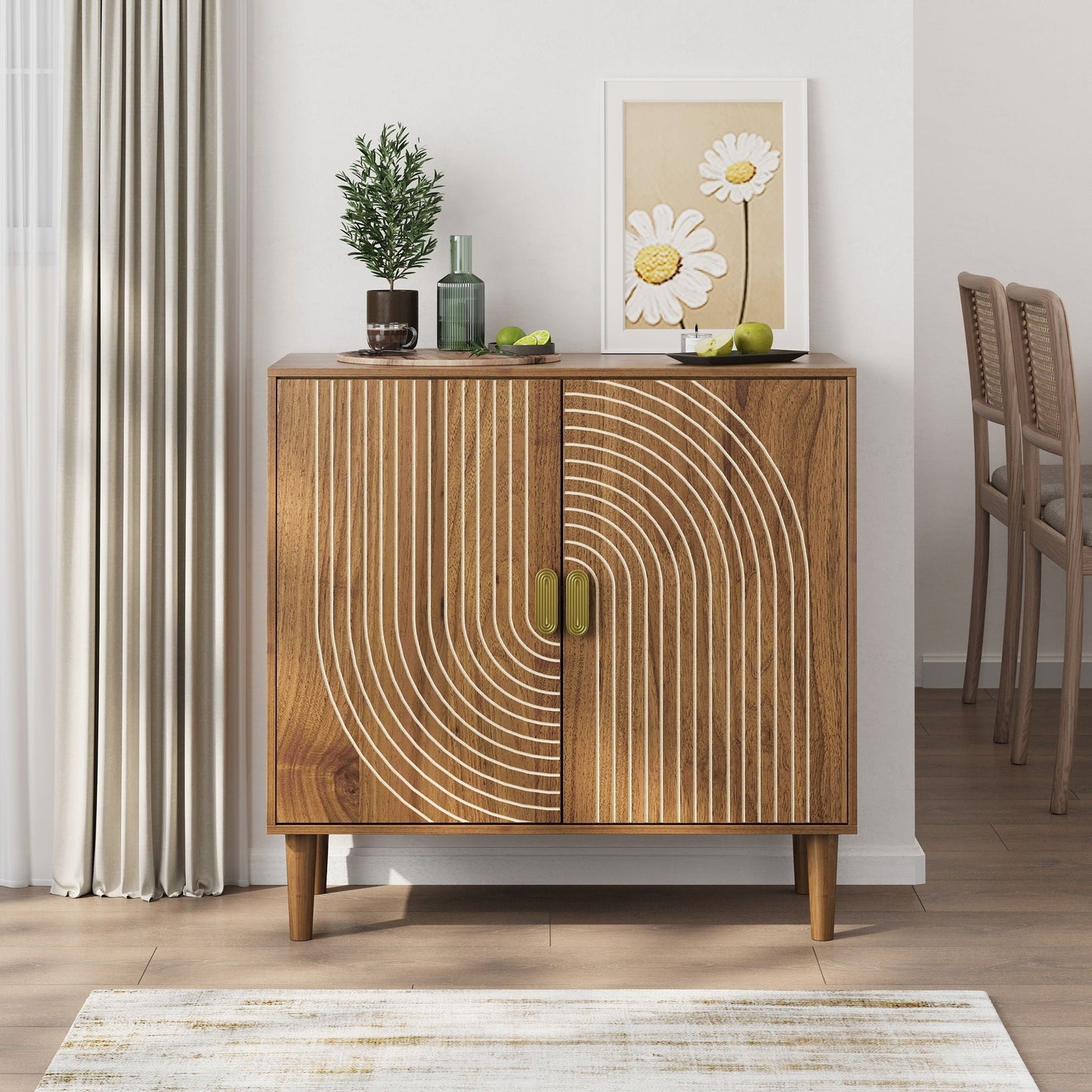 Buffet Cabinet With Line Groove Design, Sideboard Buffet Cabinet With Storage, Multifunctional Accent Cabinet For Living Room, Entryway, Hallway, Office, Kitchen - Brown