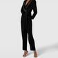 Adrianna Papell - Long Sleeve Embellished Collar Knit Crepe Jumpsuit
