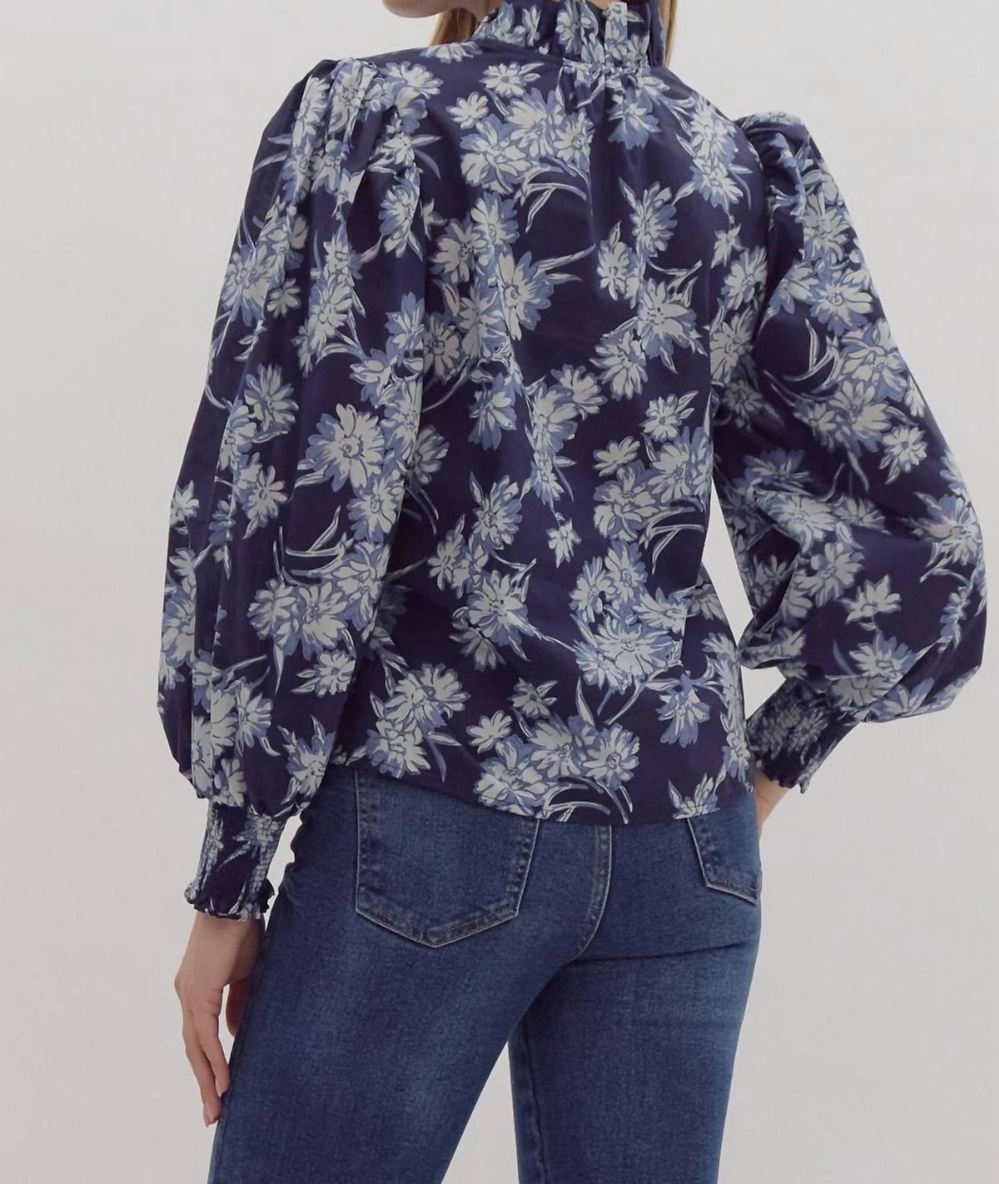 Entro - Ruffled Neck Floral Top