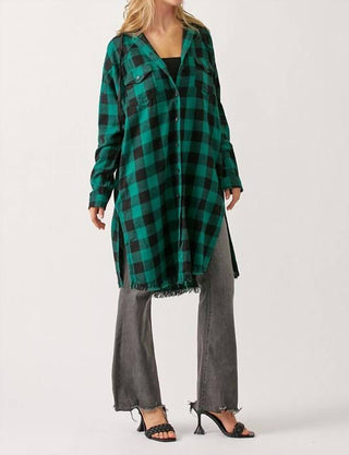 Risen - Acacia Plaid Hooded Longline Shacket