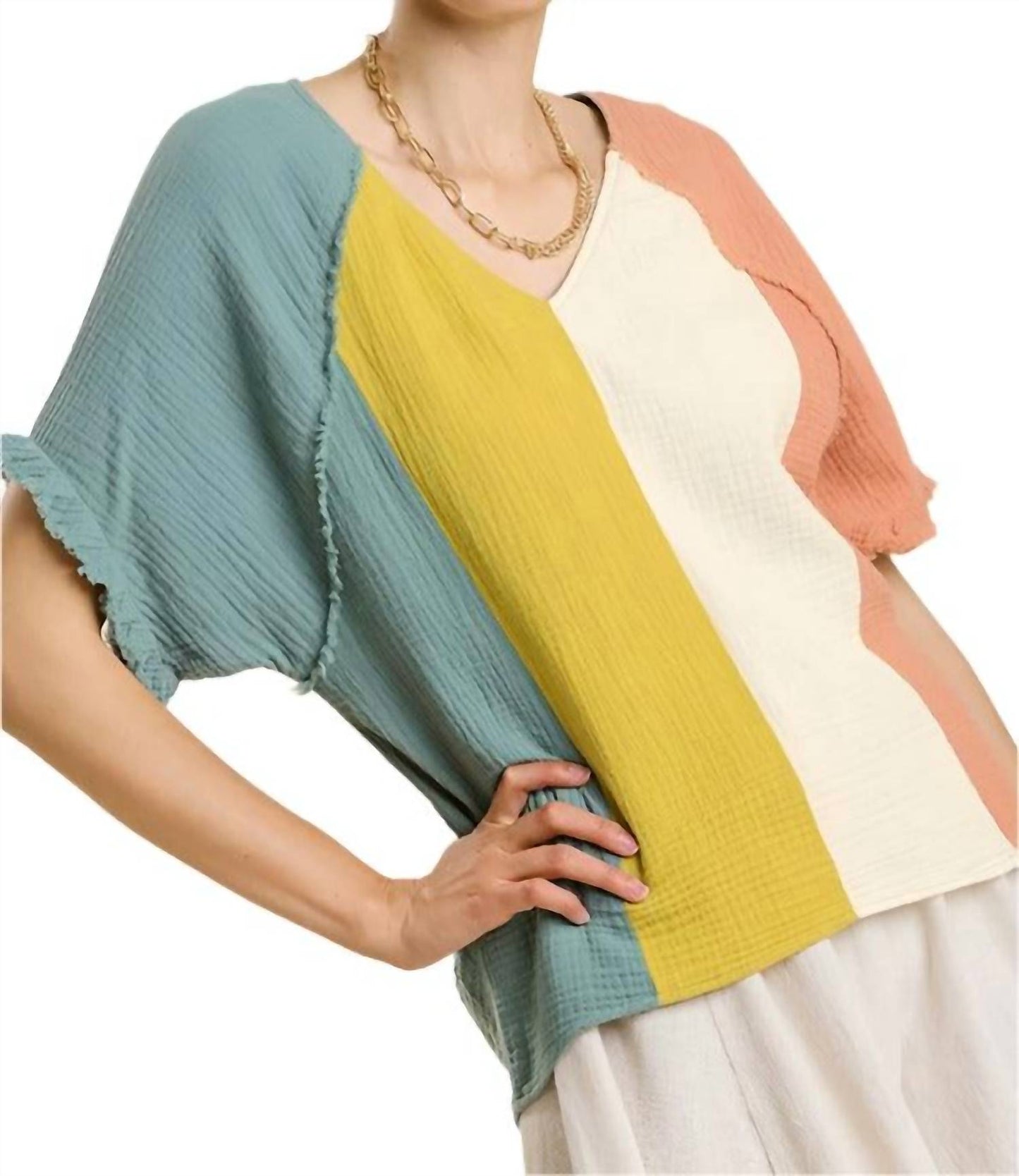 Umgee - Color Block Cotton Gauze Top