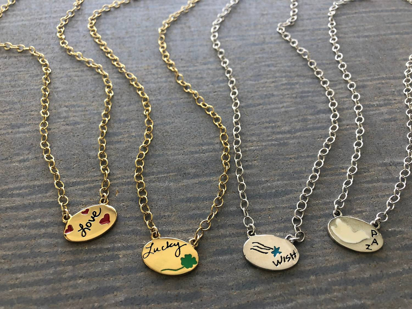 Jessica Elliot - Women's Enamel Oval Necklace - Love