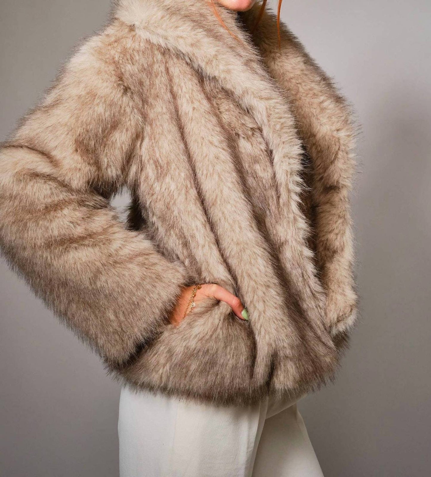 Blue B - Women's Two Tone Faux Fur Jacket