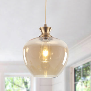 1  Light Modern Gold Single Pendant with a Amber Glass Shade  Brass