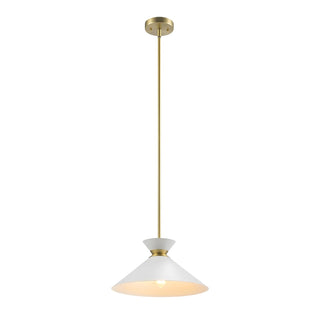 1Light Matte Brass Pendant Lighting with White Metal Tapered Shade and Matte Brass Ring  14