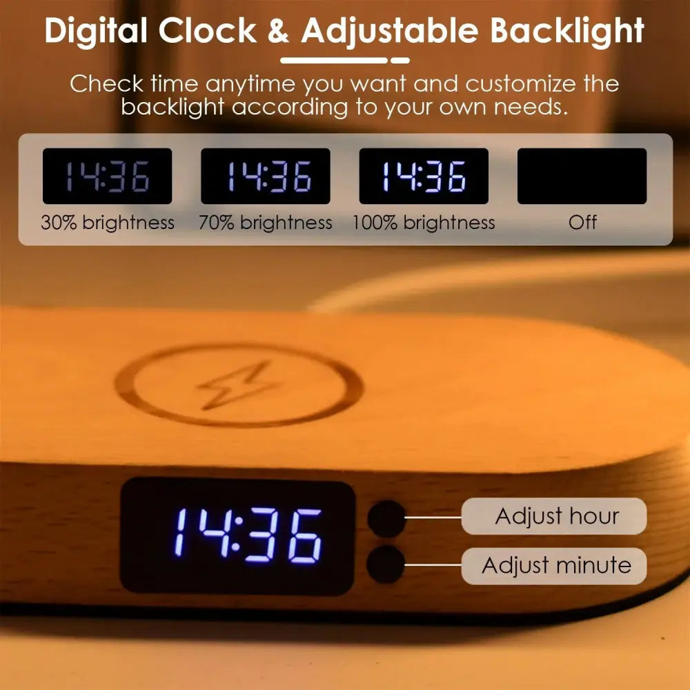 Oval Wireless Charging Touch Lamp with Digital Clock