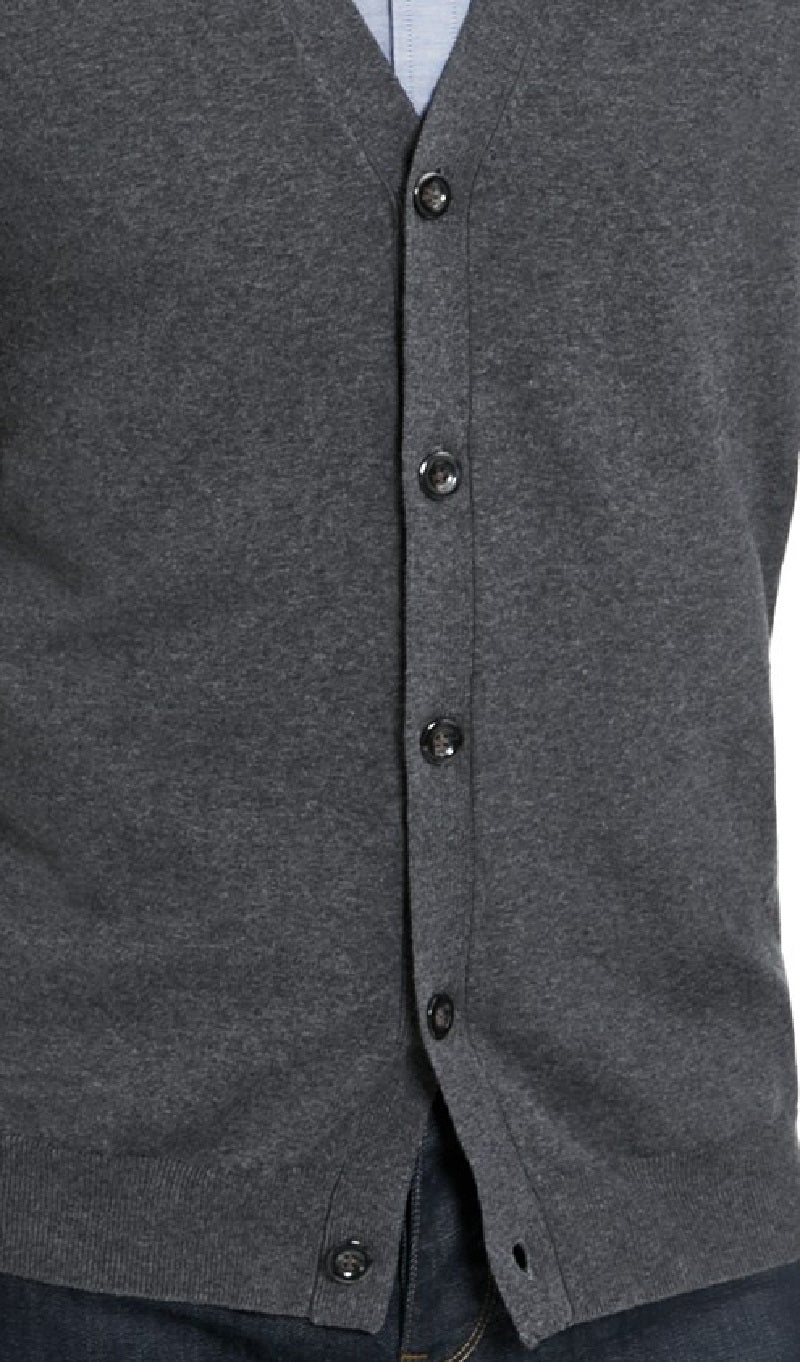 Cardigan masculino de malha com decote em V, tamanho 3, extra grande, na cor carvão