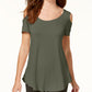 Camiseta JM Collection com ombros descobertos e mangas curtas, tamanho extra grande, verde-oliva