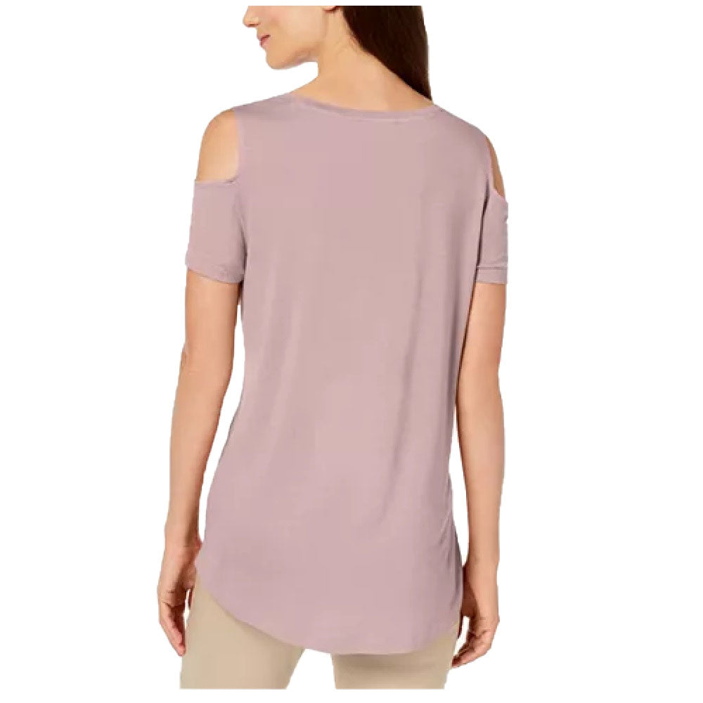 Camiseta JM Collection com ombros descobertos e balanço, tamanho extra grande, nude