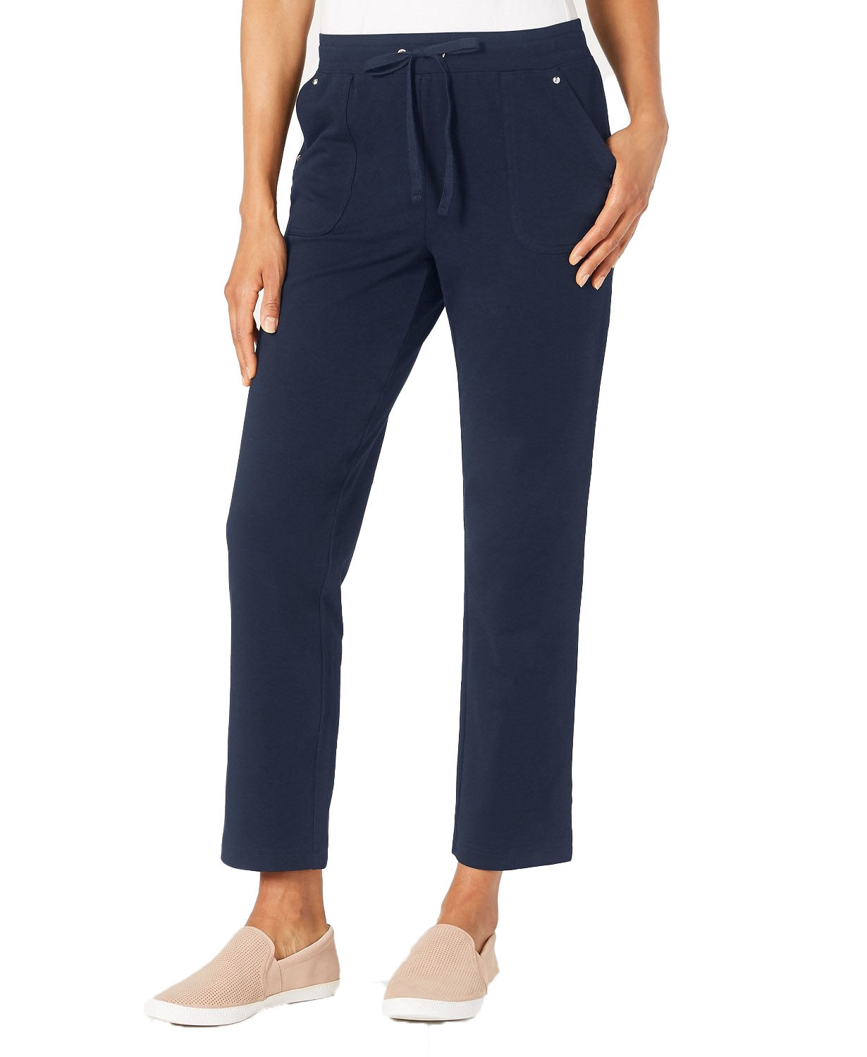 Calça Karen Scott Petites French Terry Feminina Azul Marinho Tamanho Grande
