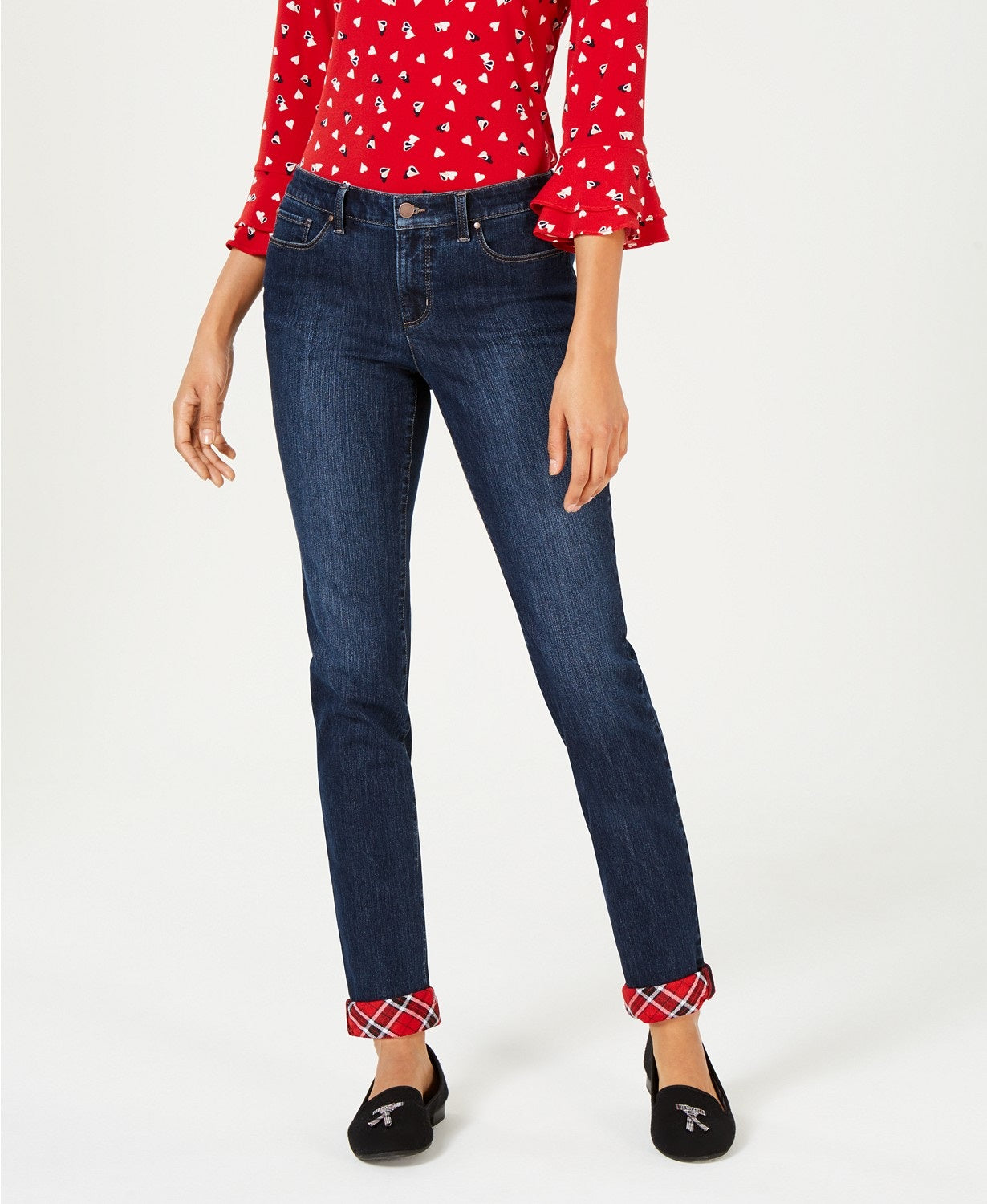 Calça jeans skinny feminina Charter Club com punho xadrez e lavagem Skyfall, tamanho 10"