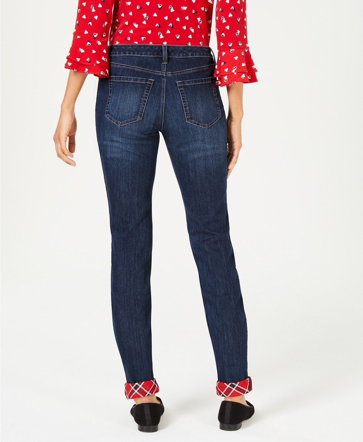 Calça jeans skinny feminina Charter Club com punho xadrez e lavagem Skyfall, tamanho 10"