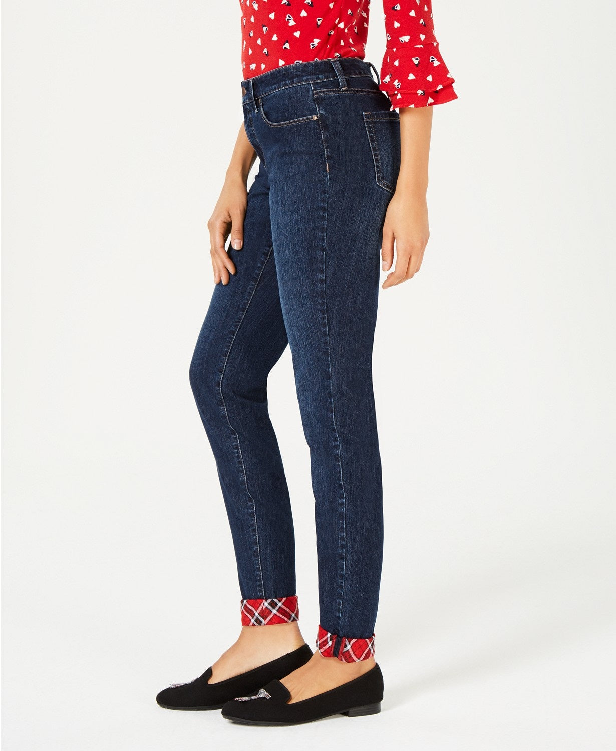 Calça jeans skinny feminina Charter Club com punho xadrez e lavagem Skyfall, tamanho 10"