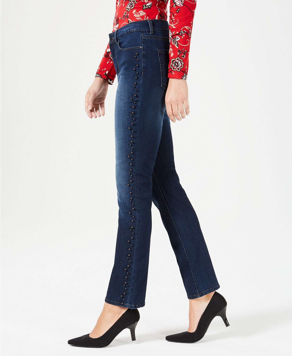 Calça jeans feminina Charter Club com acabamento em pérola sintética, lavagem Willow, tamanho 16"