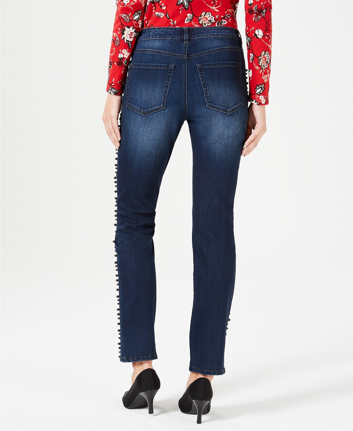 Calça jeans feminina Charter Club com acabamento em pérola sintética, lavagem Willow, tamanho 16"
