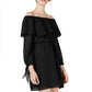 Vestido feminino Maison Jules com babados e ombros à mostra, preto, tamanho extrapequeno