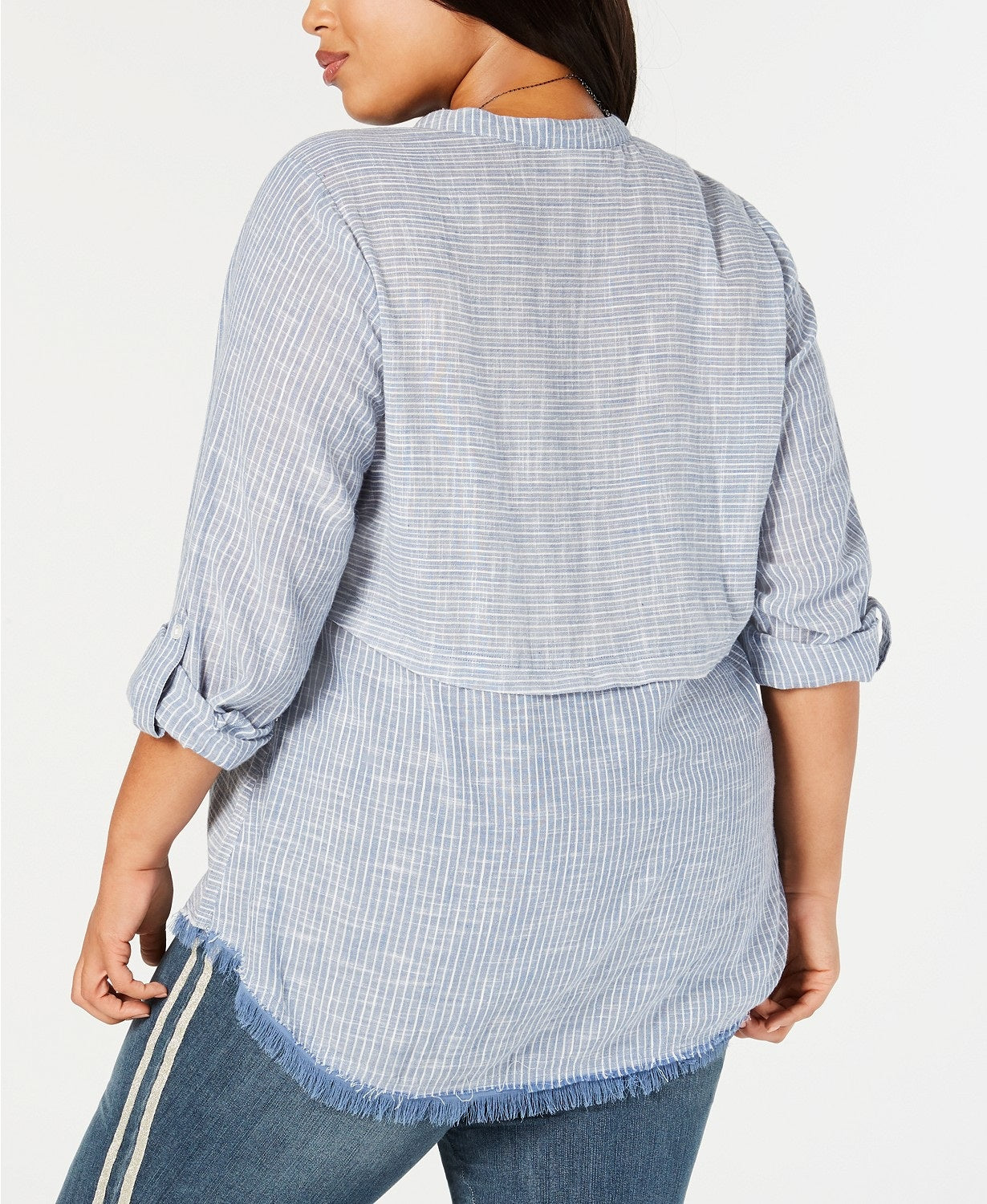 Camisa feminina de algodão listrada com franjas e acabamento em estilo Style &amp; Co, tamanho pequeno