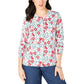 Karen Scott Cardigan Feminino Estampado Floral Branco Brilhante Combinado Tamanho Pequeno