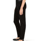Calça feminina JM Collection com acabamento em couro sintético e ponte em malha, preta, tamanho médio