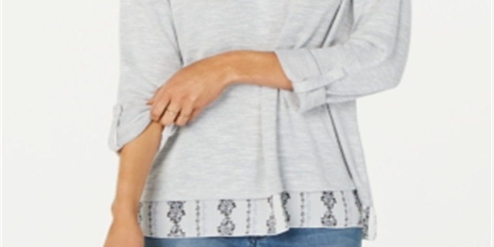 Blusa feminina estilo &amp; co, com abas dobráveis ​​e em camadas, cinza, tamanho 2XL