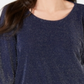 JM Collection Top feminino metálico com decote canoa, azul, tamanho extragrande