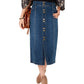 Saia jeans midi com botões frontais estilo &amp; co feminina, tamanho marinho, 4"