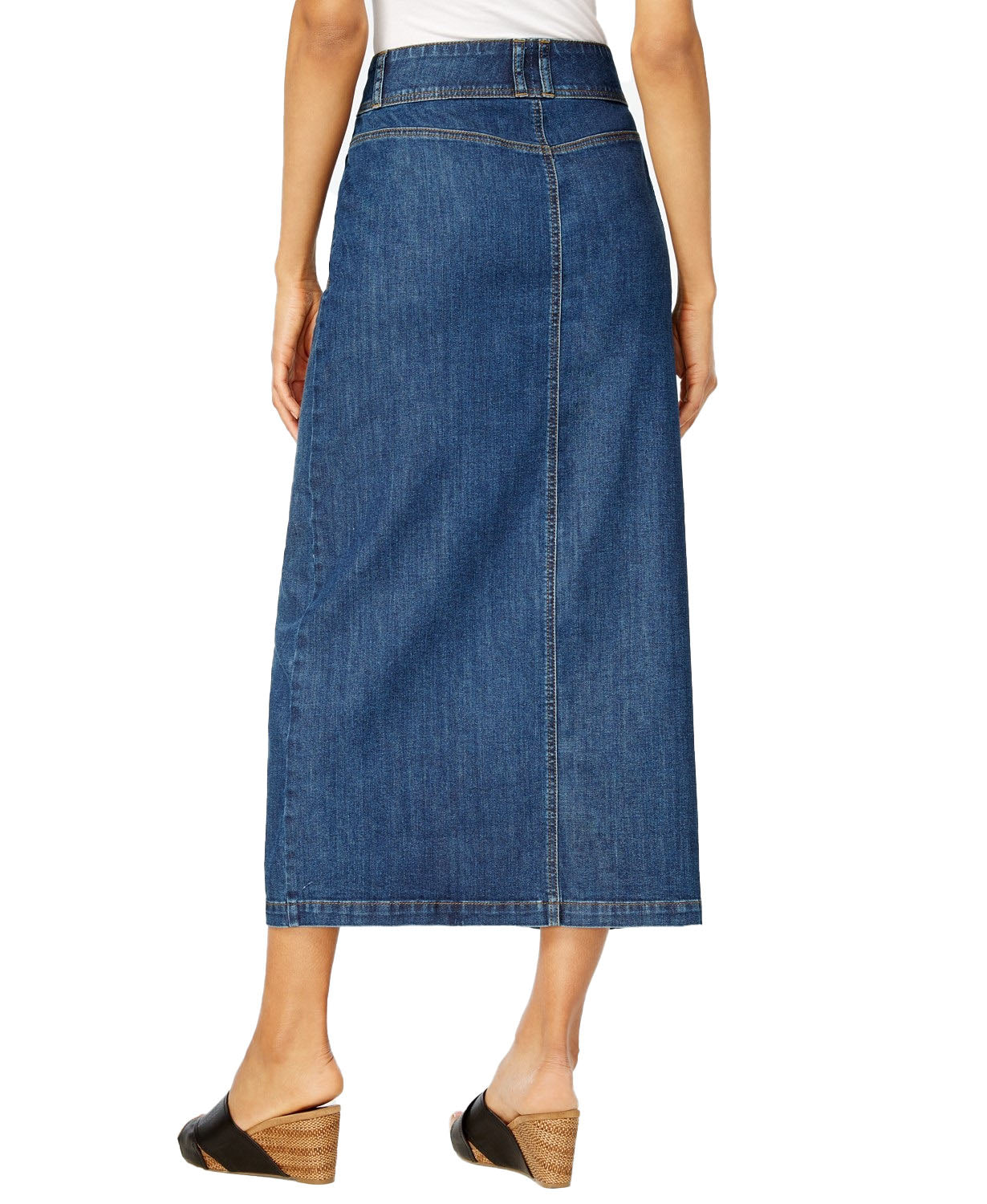 Saia jeans midi com botões frontais estilo &amp; co feminina, tamanho marinho, 4"
