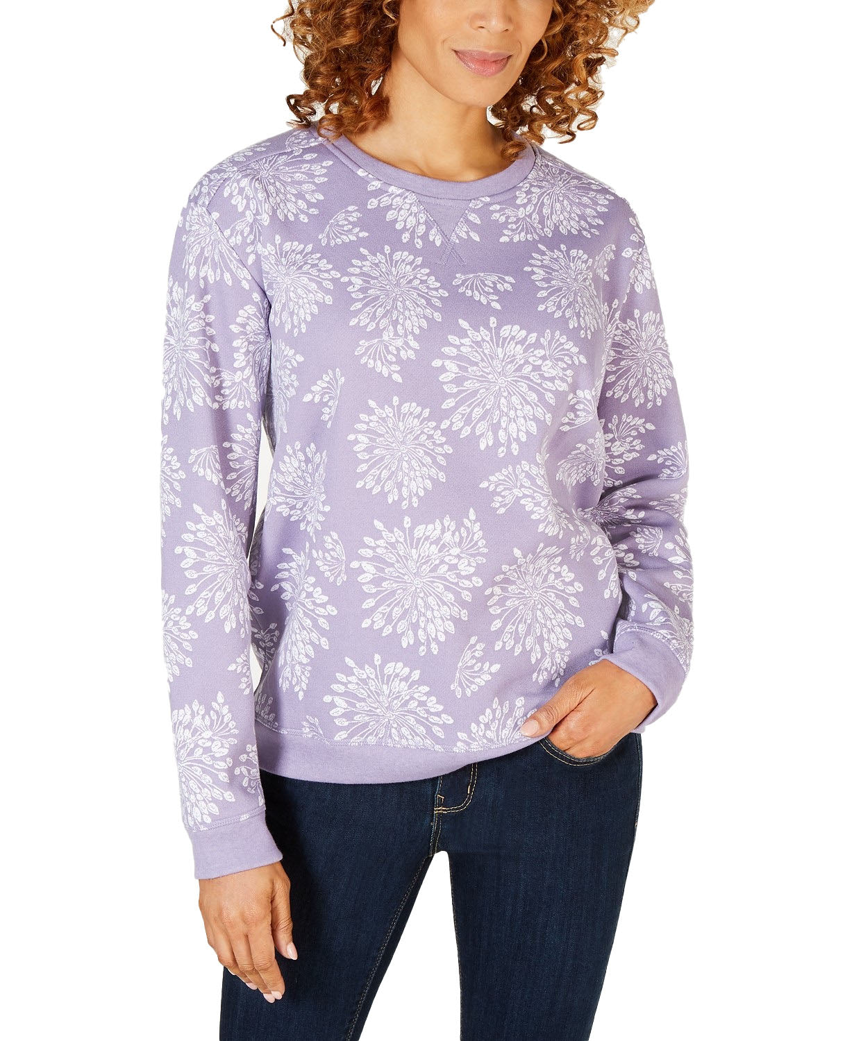 Moletom feminino Karen Scott com estampa floral lilás, tamanho médio