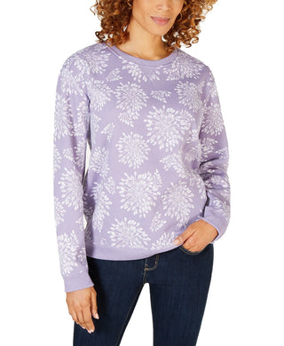 Moletom feminino Karen Scott com estampa floral lilás, tamanho médio