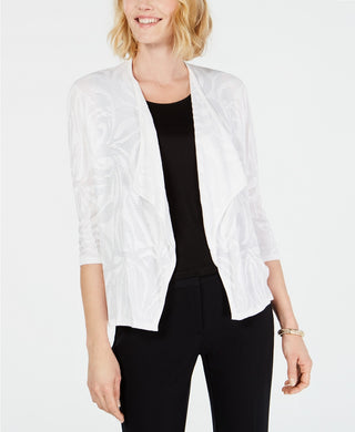 Cardigan feminino JM Collection com abertura texturizada e abertura frontal, tamanho médio, branco