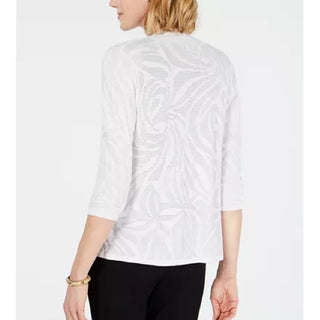 Cardigan feminino JM Collection com abertura texturizada e abertura frontal, tamanho médio, branco