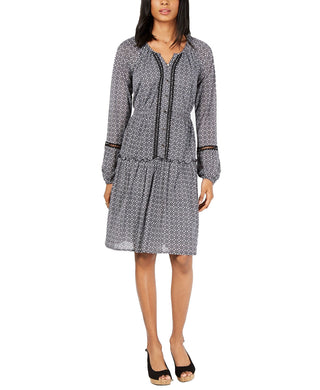 Vestido feminino estilo &amp; co, estampado, decote aberto, corte A, preto, tamanho pequeno