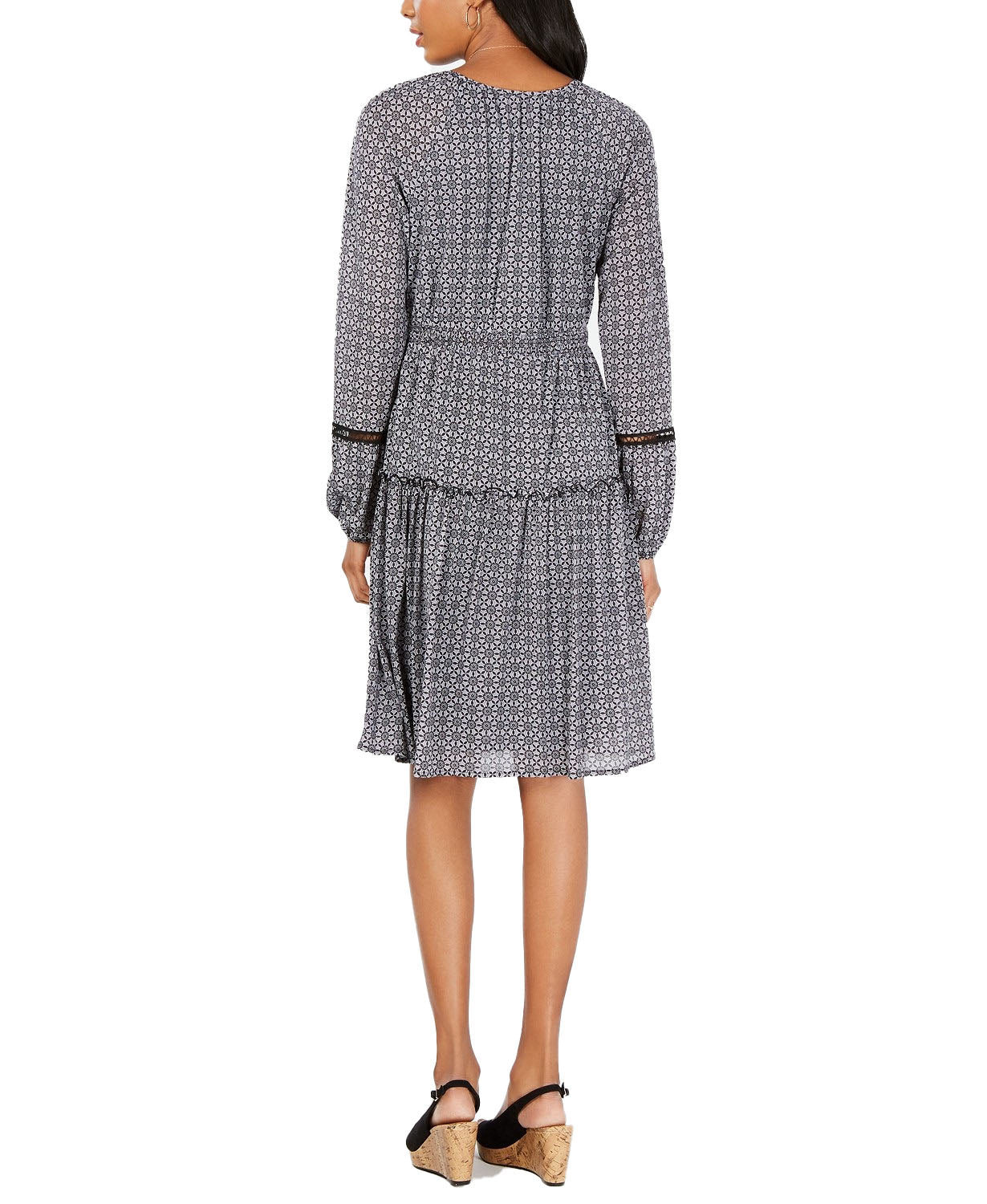 Vestido feminino estilo &amp; co, estampado, decote aberto, corte A, preto, tamanho pequeno