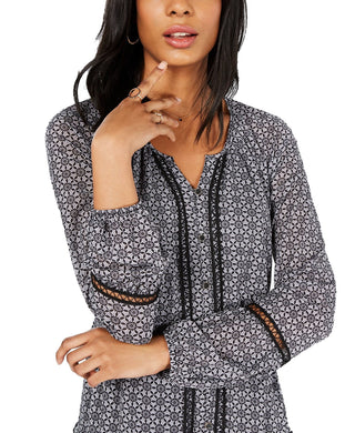 Vestido feminino estilo &amp; co, estampado, decote aberto, corte A, preto, tamanho pequeno