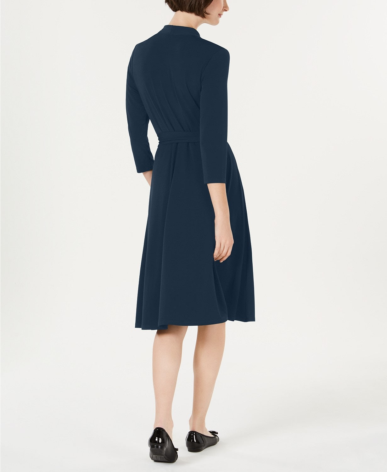 Vestido midi liso pequeno feminino Charter Club, azul marinho, tamanho grande