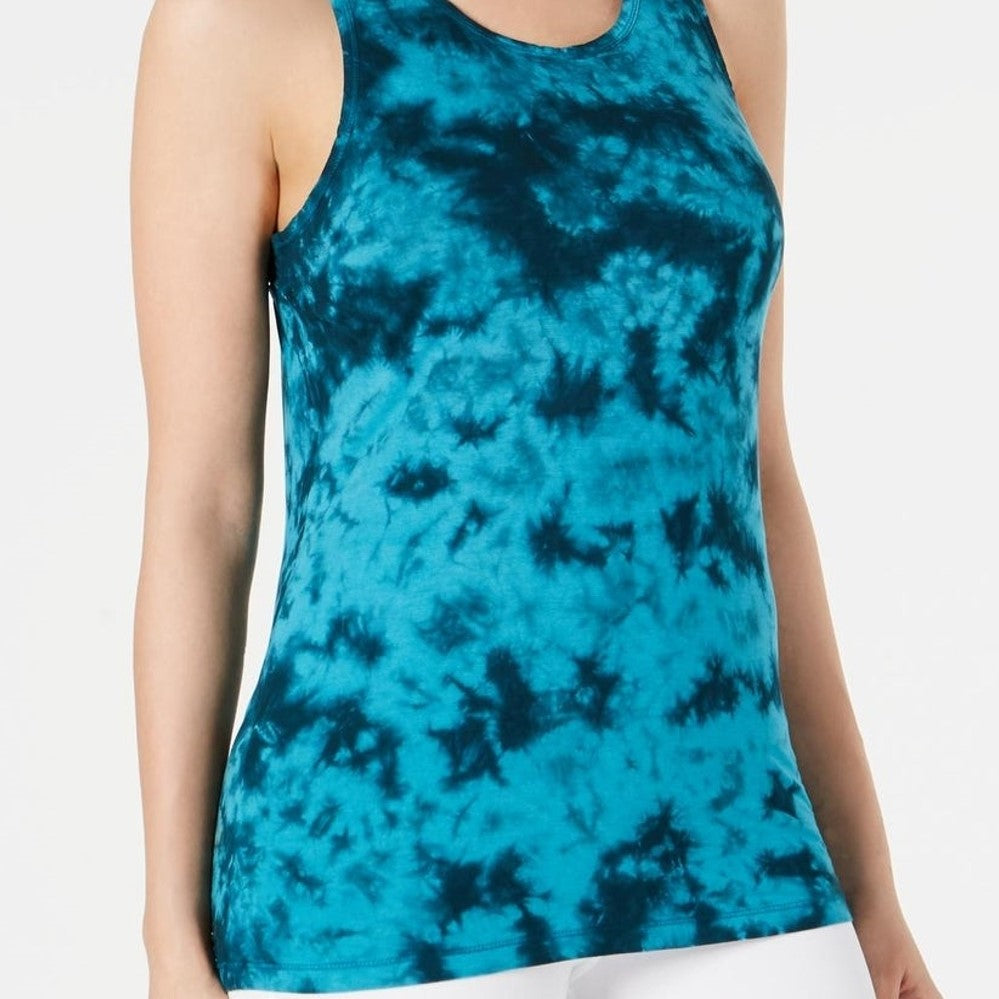 Ideology Regata feminina tie-dye com costas em treliça Jade Vine Blue Tamanho Extra Pequeno