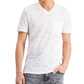 Camiseta masculina com listras quebradas e decote em V da INC International Concepts, branca, tamanho grande