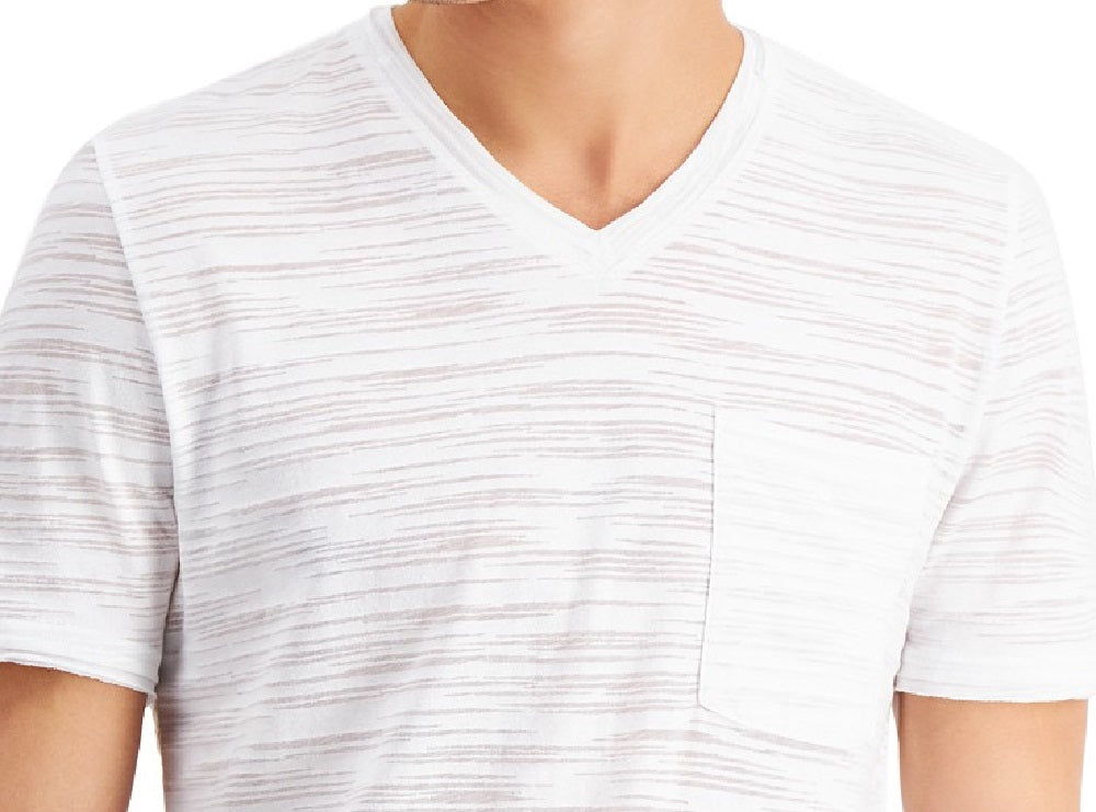 Camiseta masculina com listras quebradas e decote em V da INC International Concepts, branca, tamanho grande