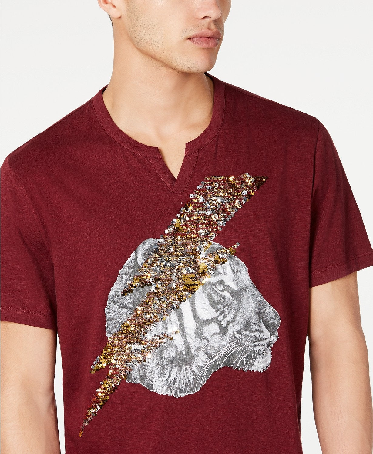 Camiseta gráfica masculina INC International Concepts Lightning Tiger, tamanho pequeno, vinho