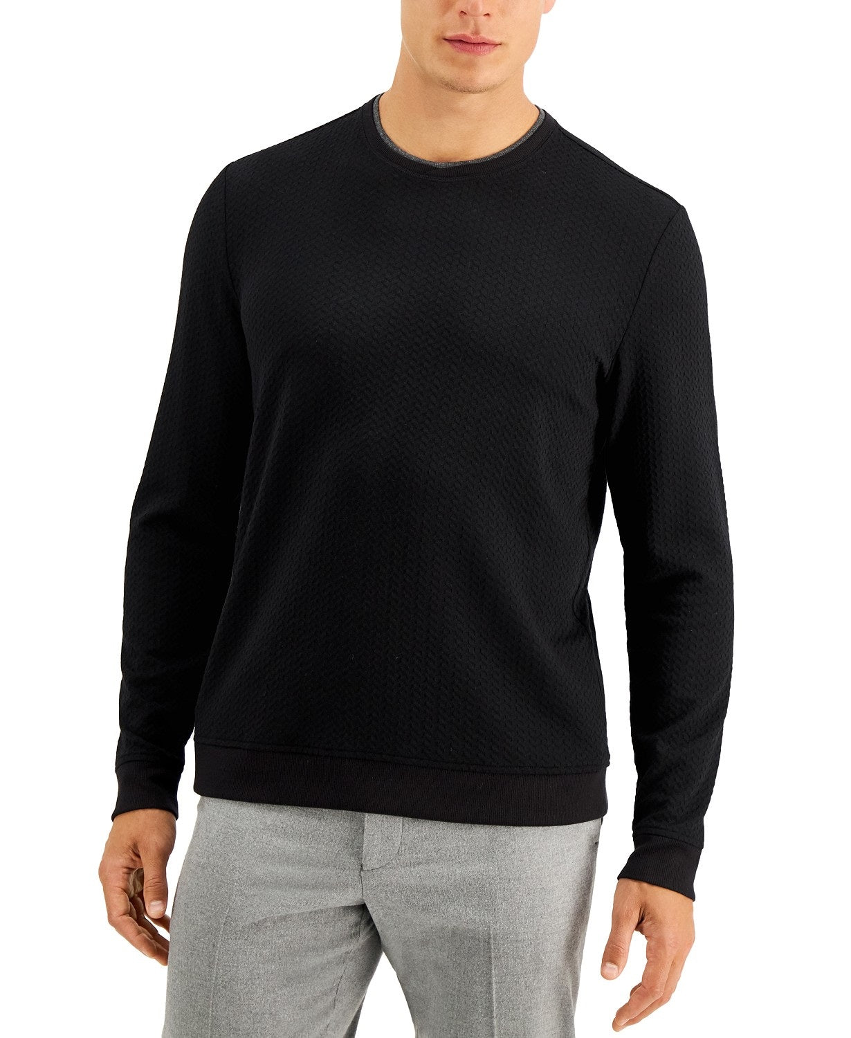 Suéter texturizado cruzado masculino Tasso Elba, preto, tamanho 2, extragrande