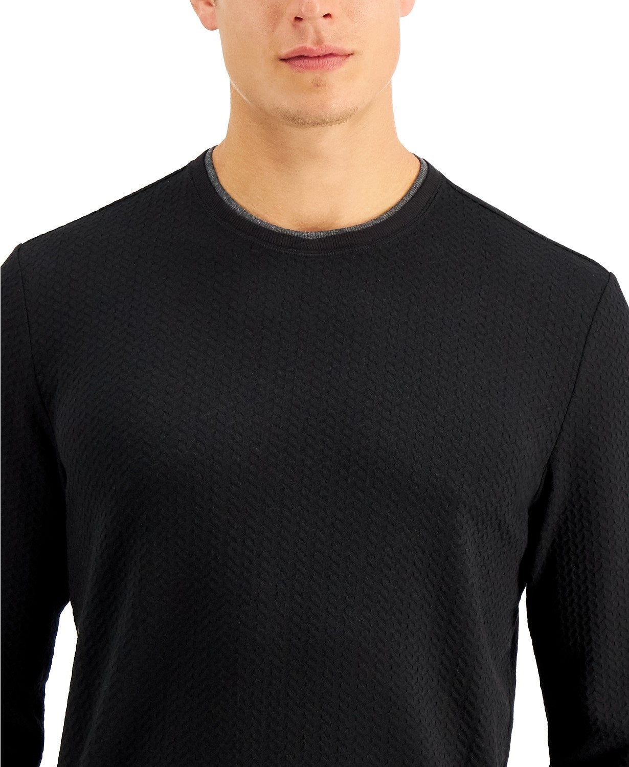 Suéter texturizado cruzado masculino Tasso Elba, preto, tamanho 2, extra grande