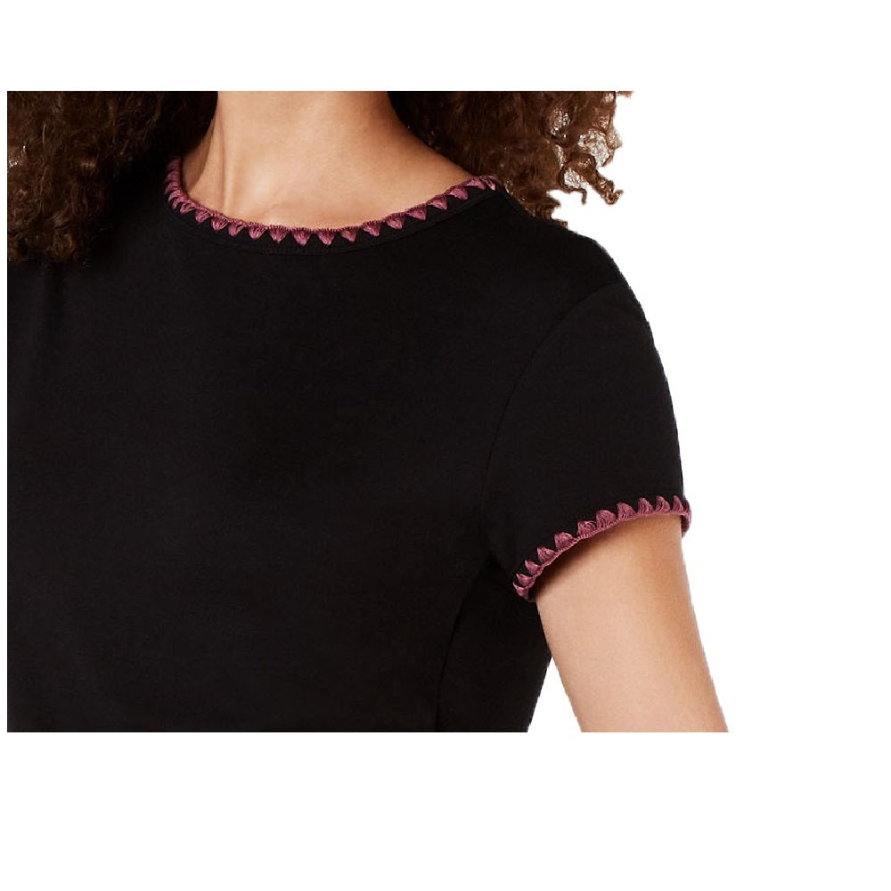 Camiseta feminina Ideology Blanket-Stitch com bainha caída, preta, extra pequena