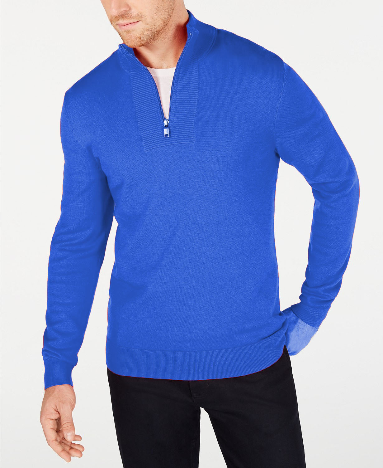 Suéter Alfani Masculino com Zíper e Punhos Canelados, Azul Primário, Tamanho Extra Grande