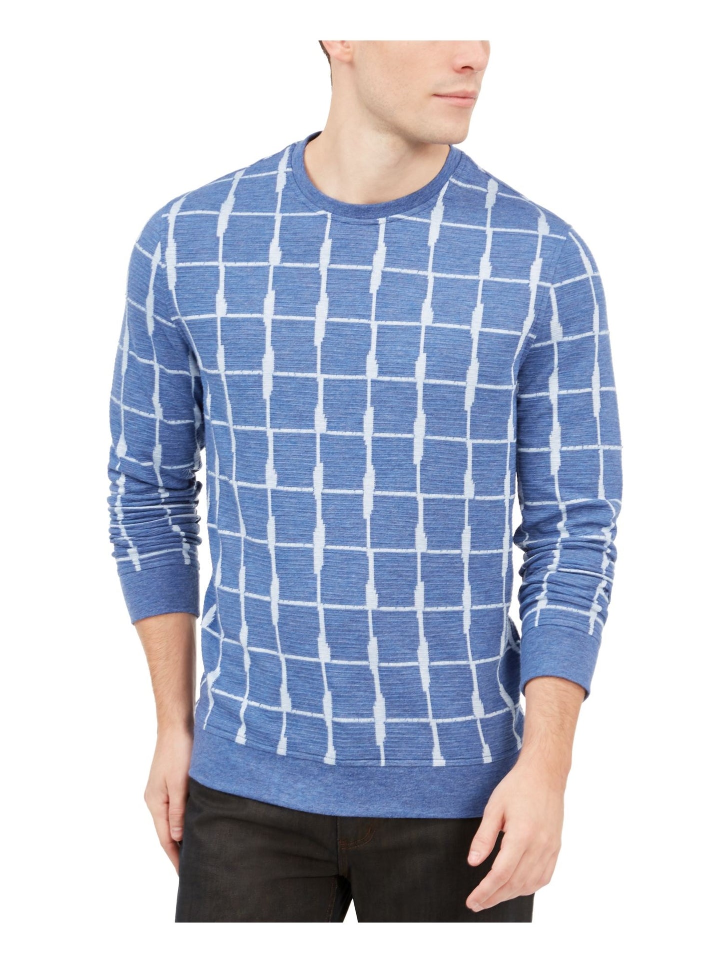 Pulôver Alfani Masculino Texturizado em Grade Jacquard Azul Tamanho Médio
